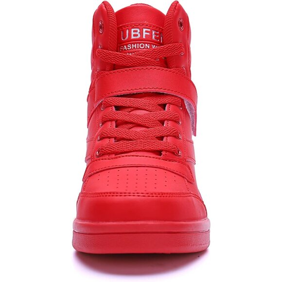 Ubfen Women's Red Hidden Wedges Platform Heel High Top Casual Sports Sneakers - Picture 4 of 8